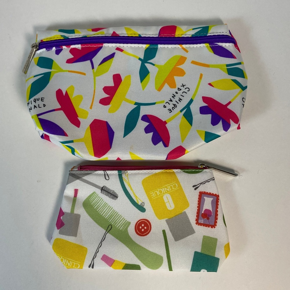 Clinique x Donald Robertson Floral & Beauty Graphic Makeup Bag Set 2pc Multi